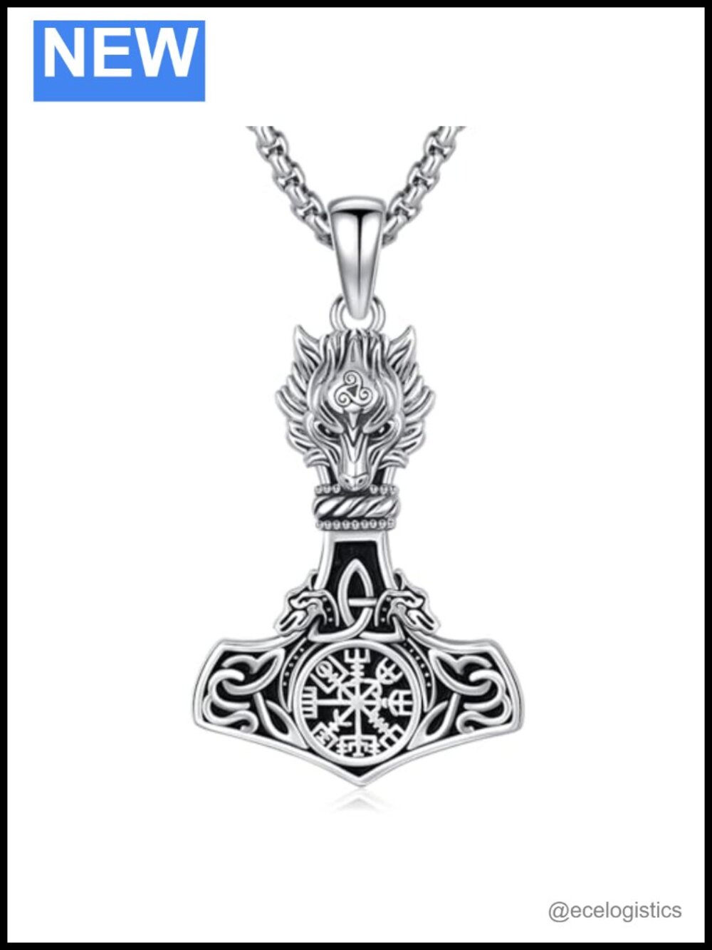 Mjolnir Thor Hammer Necklace 925 Sterling Silver Viking Pendant